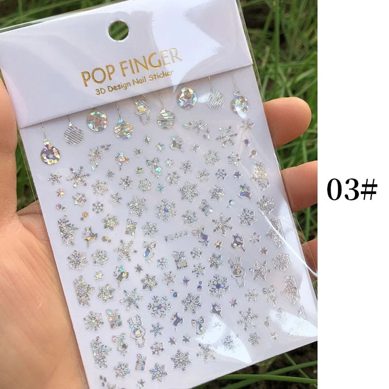 1 Sheet New Roman English Alphabet Number 3D Nail Stickers Christmas Animals iridescent Gold Silver Word Small Letters Nail