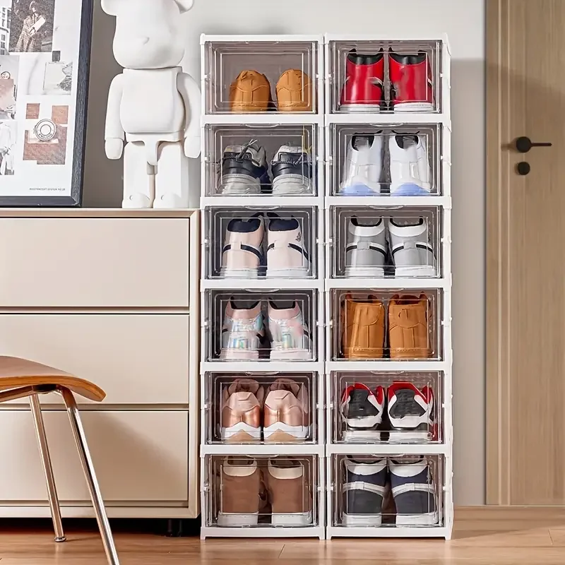 3 6 tier stackable shoe box with lid clear plastic foldable shoe storage organizer waterproof no     for easy visibility ideal for home or dorm use   spacesaving organizer foldable shoe box 1