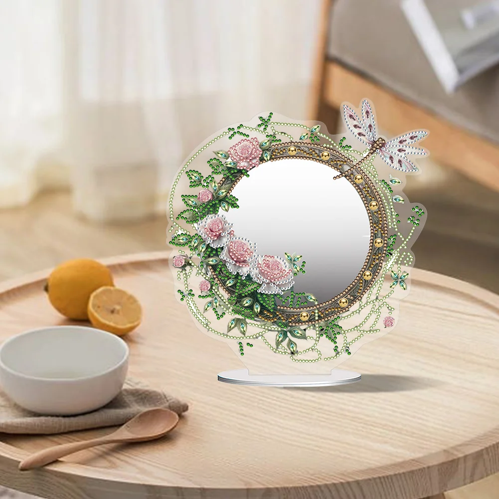 DIY Dragonfly Flower Acrylic Diamond Art Mirror Home Decoration