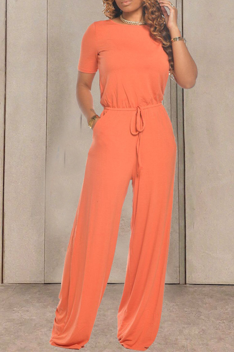 Casual Round Neck Short Sleeve Jumpsuit