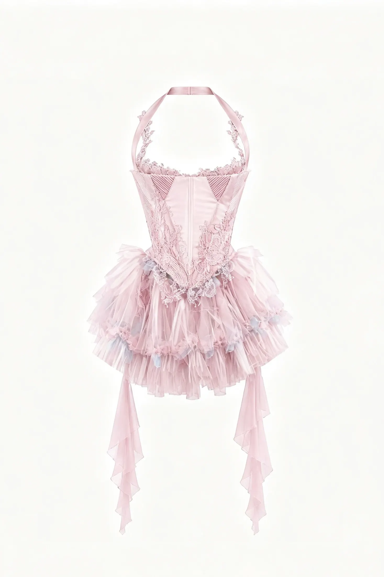 Lussooy Shining Blushing Pink Halter A Line Sleeveless Ruffles Short Prom Dress 