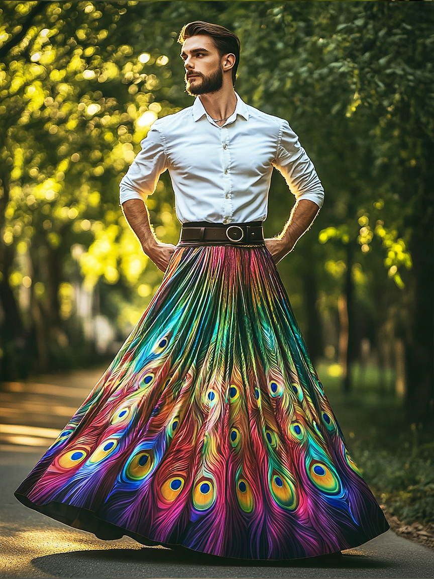 Men's Rainbow Peacock Festival Skirt