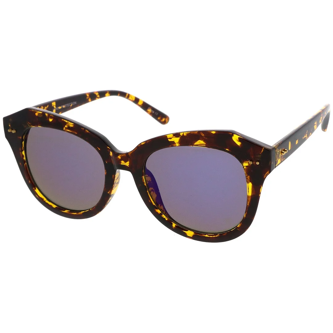 Women's Oversize Horn Rimmed Colored Mirror Round Lens Cat Eye glasses 52mm