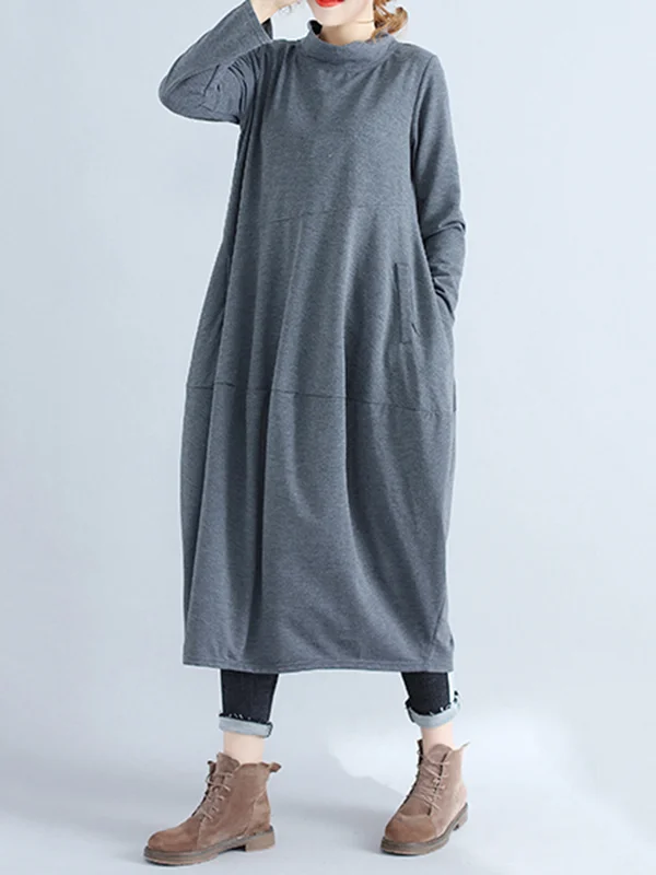 Casual Loose Plus Size Solid Color Hooded Midi Dresses