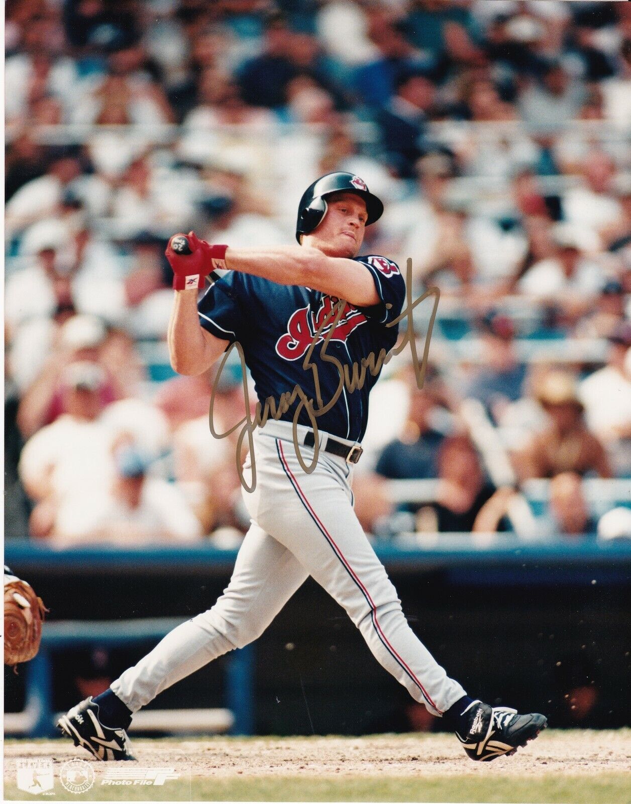 JEREMY BURNITZ CLEVELAND INDIANS ACTION SIGNED 8x10