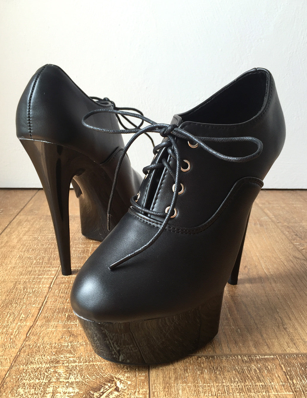 TAAFO 15cm Ankle Platform Ankle Black Oxford Bootie Extreme Hi Heel Goth Runway Custom Color