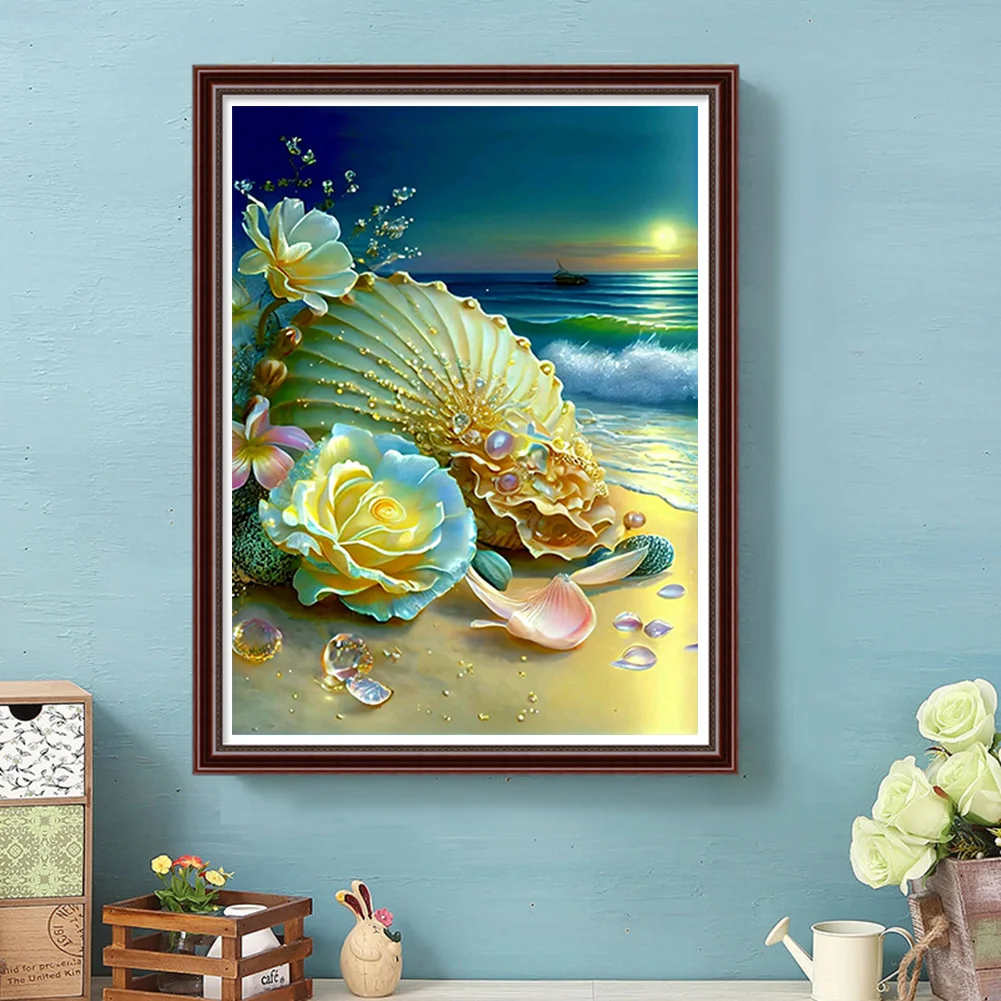 5D DIY Full Round Drill Diamond Painting Beach Shell Kit Home Decor Art Craft