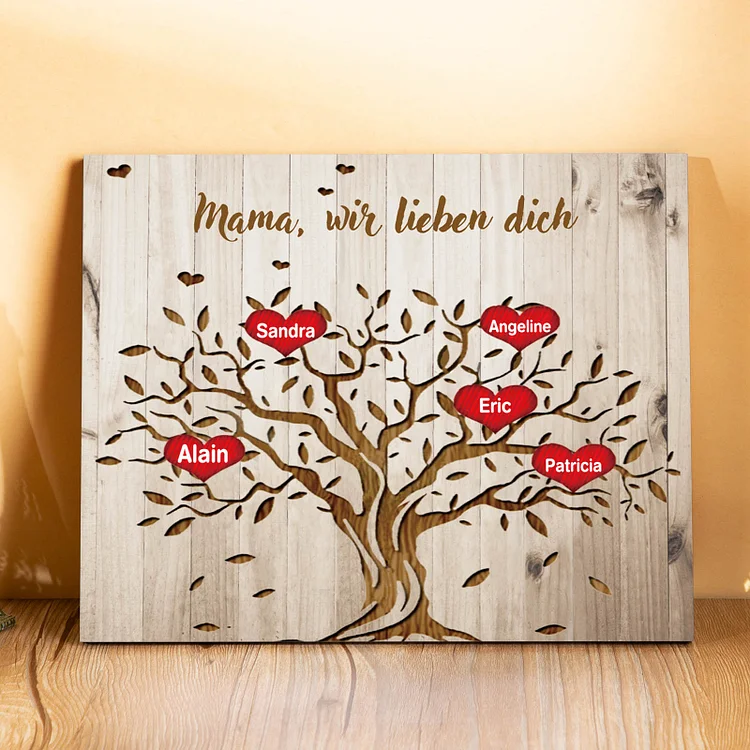 Kettenmachen Holzrahmen - Personalisierter 5 Namen Familienstammbaum-Papa/Mama, wir lieben dich-Holzdekoration 