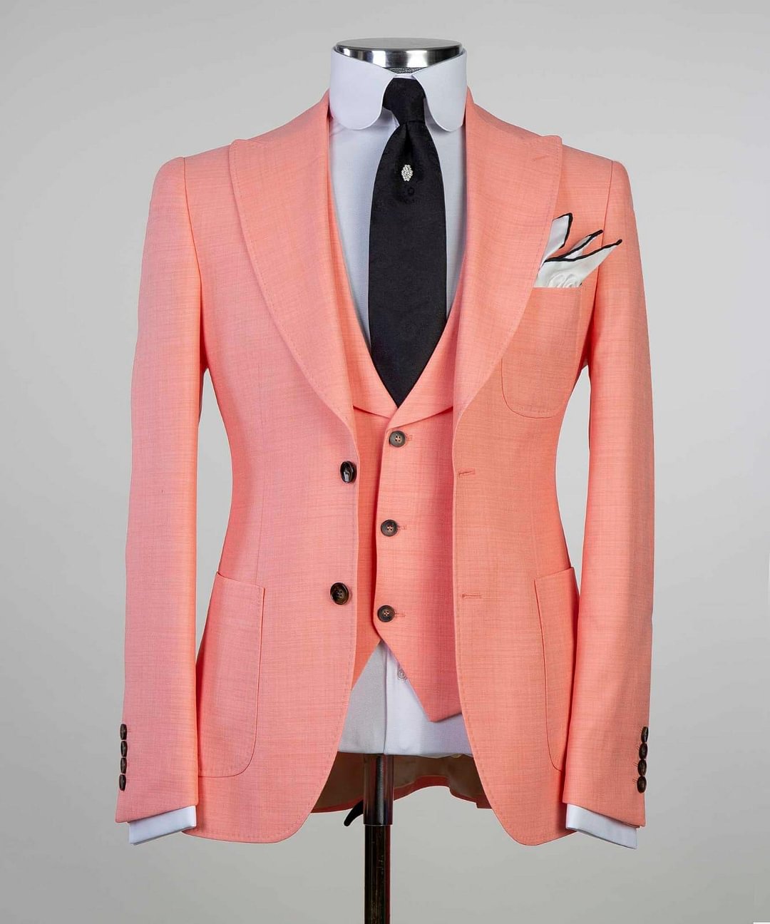 Men's light salmon orange 3pcs suit.