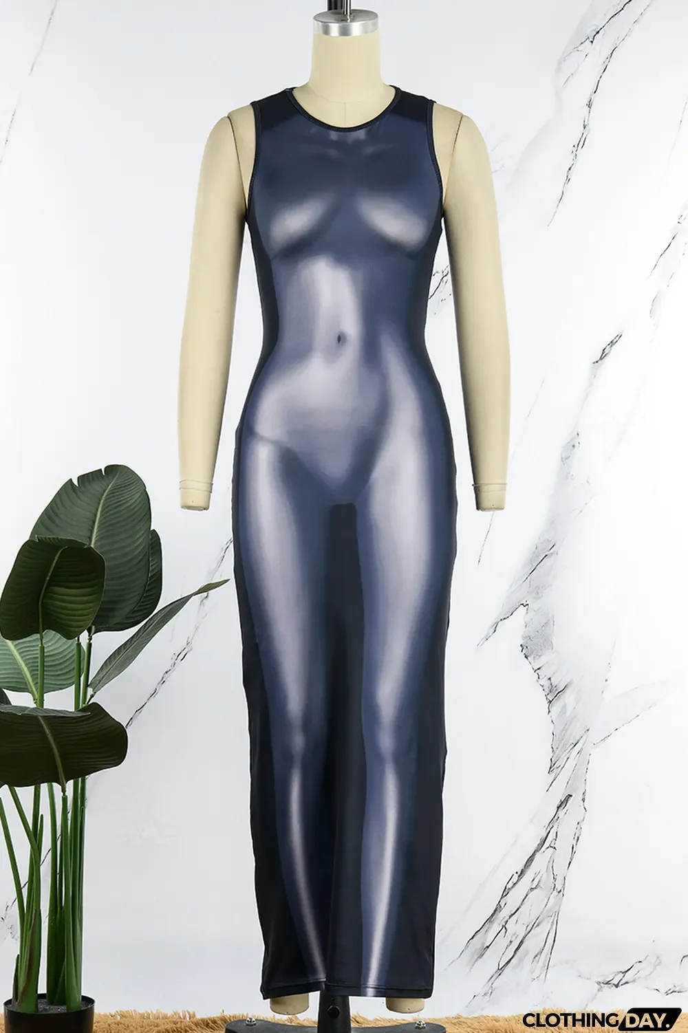 Black Sexy Print Patchwork O Neck One Step Skirt Dresses