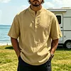 Men's Vacation-Style Cotton-Linen Henley Shirt by Inlyline