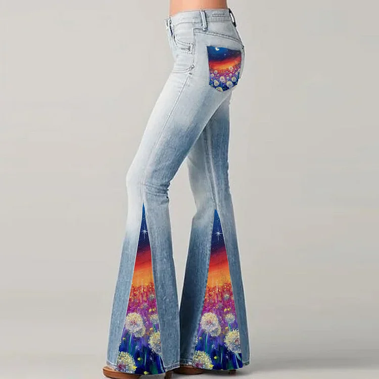 Casual Pants wide leg art floral print pants