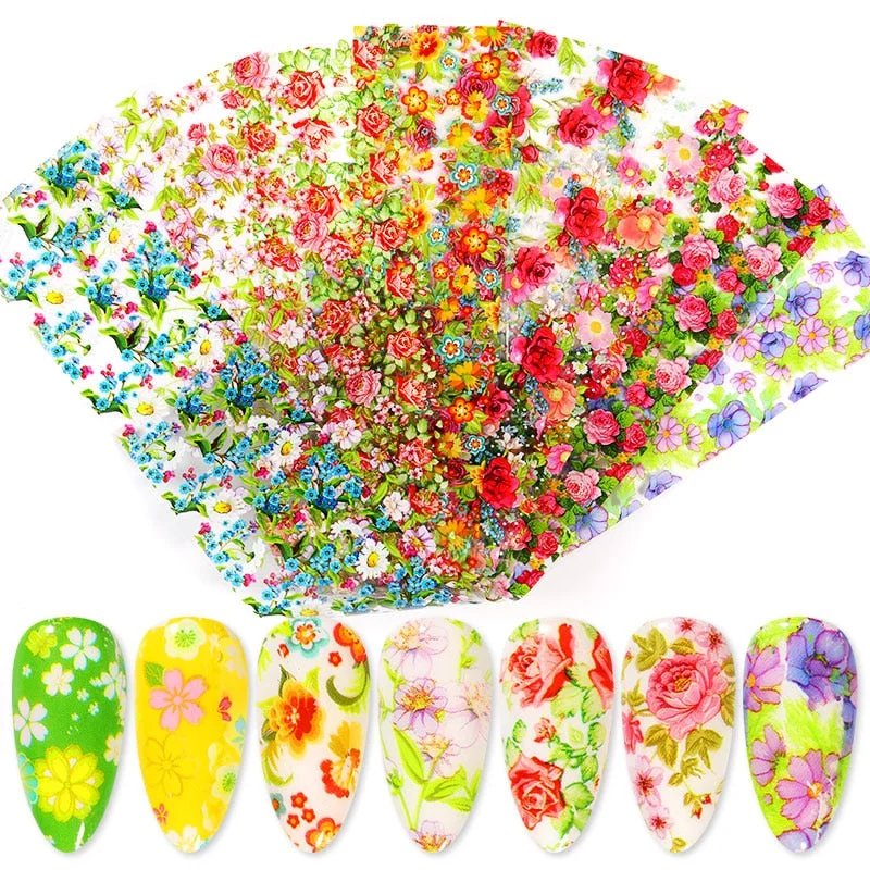 10pcs Magic Effect Angel Leopard Nail Foils Marble Autumn Slider Flowers Stickers For Acrylic Designs Nail Art Decoration-Nail Inspo