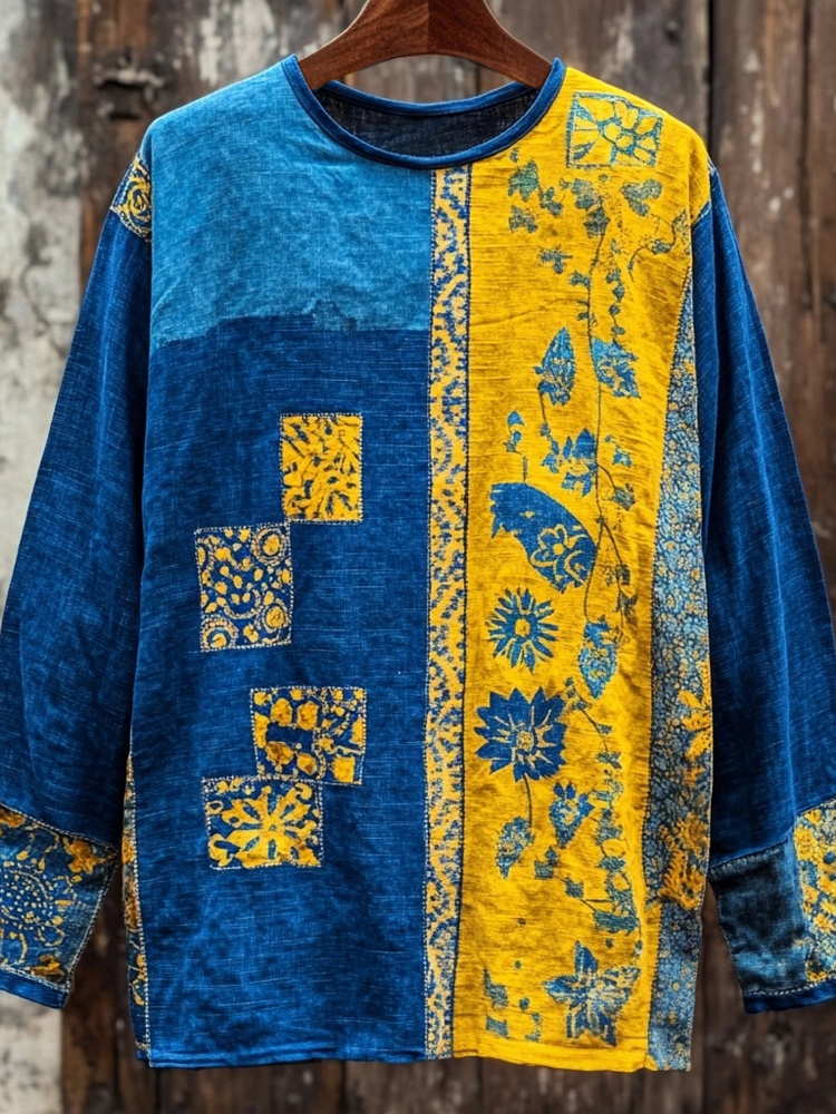 Comstylish Men's Ukrainian Folk Graphic Contrast Vintage T Shirt