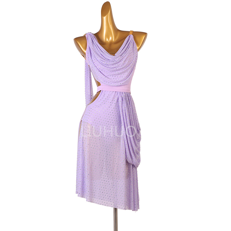 Purple Latin Dress With Diamond Length Dance Dress Competition Dress Latin Dance Dress Woman Professional Performance