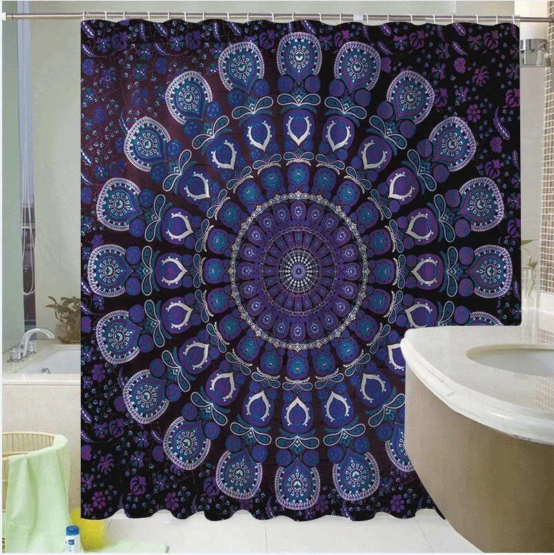 Mandala Shower Curtain Waterproof Floral Bohemian Bath Accessories for Bathroom Waterproof Fabric Shower Curtain