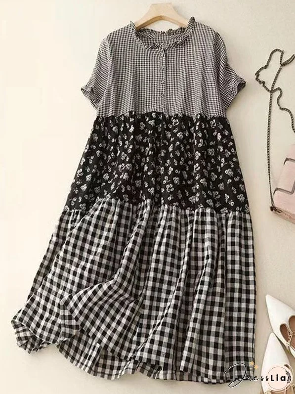 Women's Plaid Ruffled Print Patchwork Dress Summer