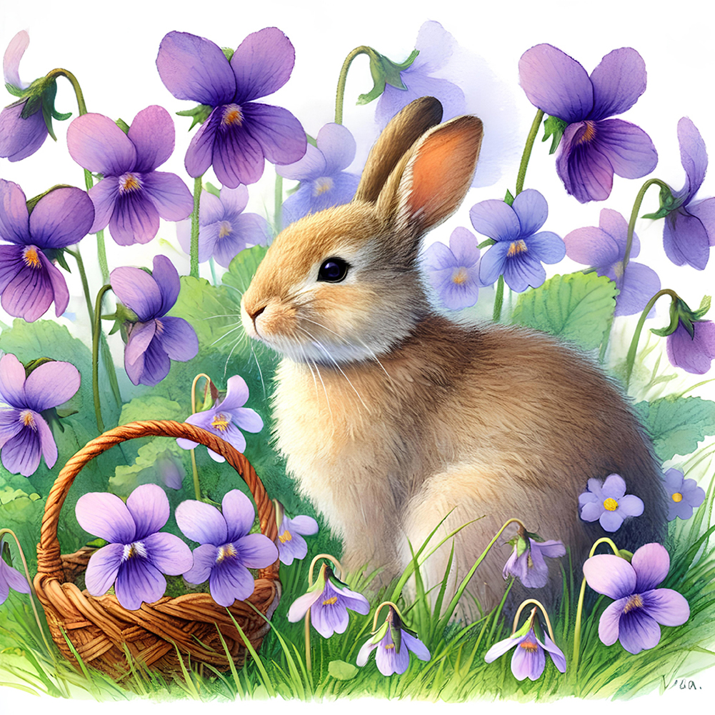 Rabbit And Flower 40*40cm(canvas) full round drill diamond painting