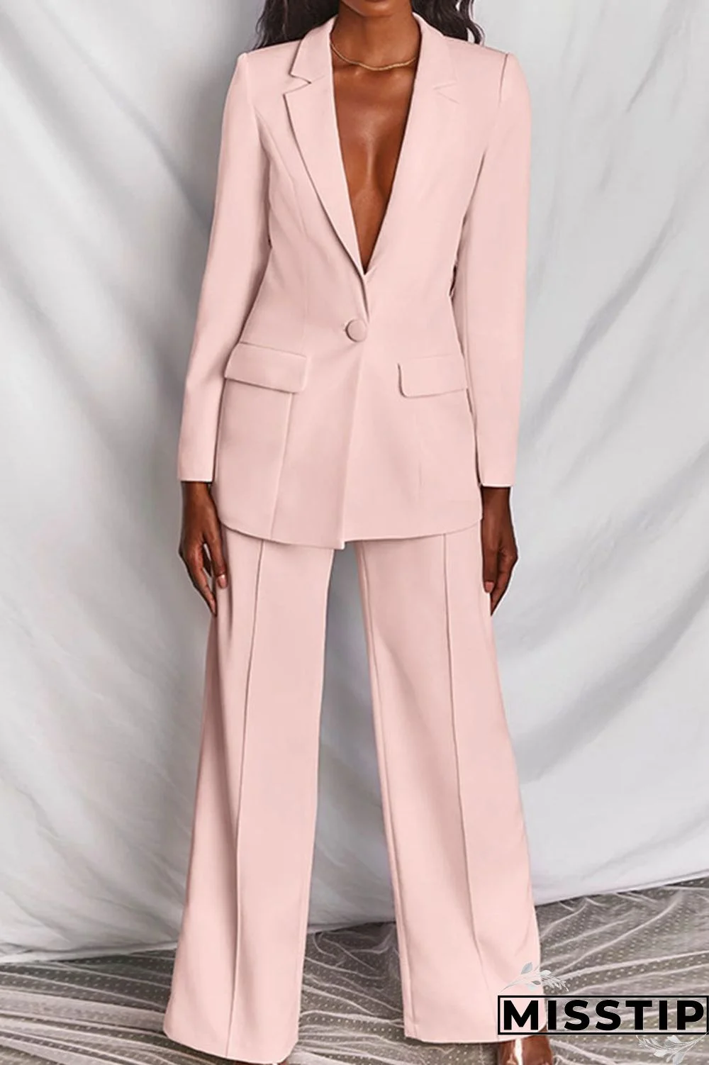 Coffee Casual Solid Buttons Turn-back Collar Long Sleeve Two Pieces