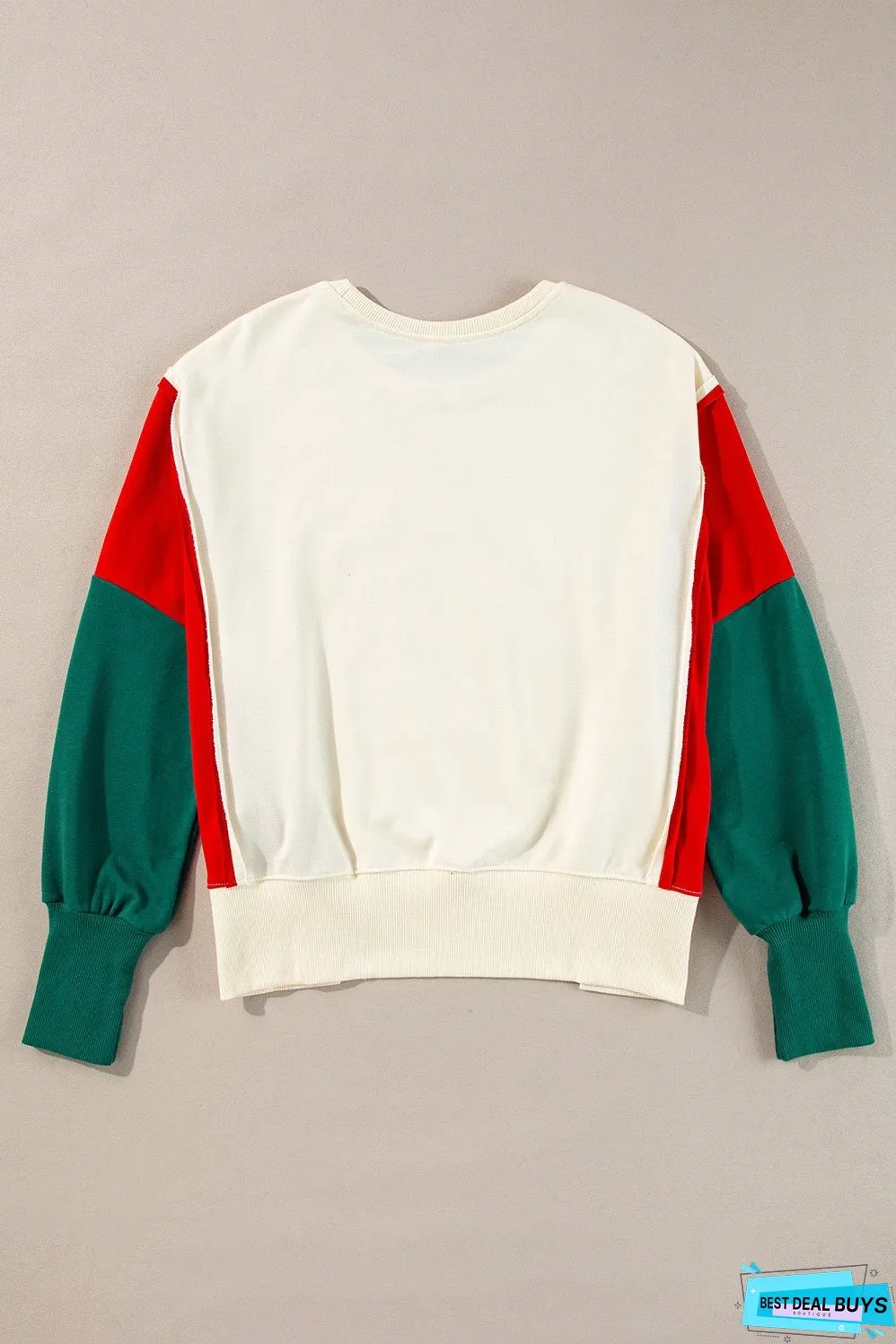 Color Block Star Side Slit Lantern Sleeve Sweatshirt
