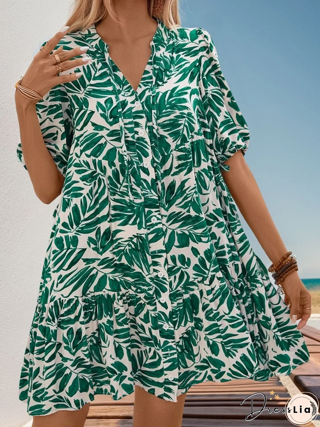 Ruffled Printed Half Sleeve Mini Dress
