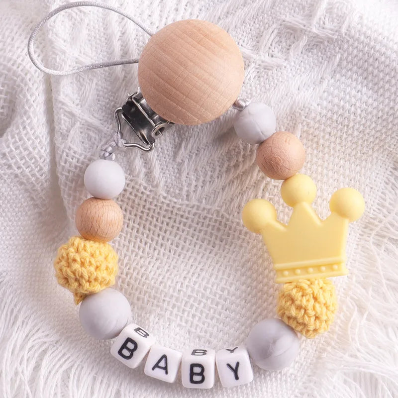 Cute Letter Crown Wood Silica Gel Pacifier Chain Baby Accessories