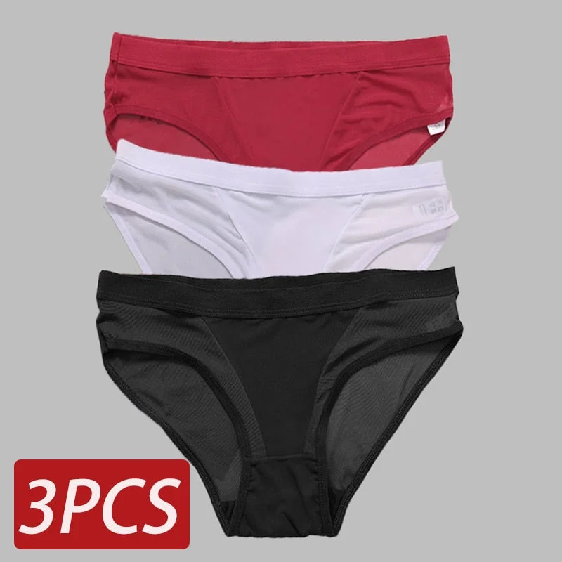 3PCS Seamless Hollow Out Women's Panties Women Briefs Transparent Low Waist Underwear Breathable Female Underpants Pantys M-2XL