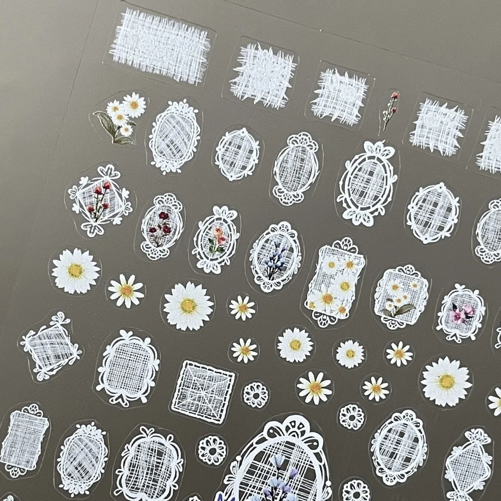 [Beautizon] 3D Engraved Nail Art Stickers Baroque Design Frame style white Leaf Flower high quality Sticker Empaistic Nail