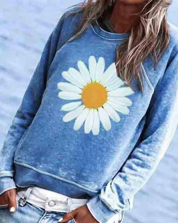 Casual Floral Printed Crew-Neck Top