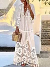 Crochet Tasseled Split-Joint Long Sleeves Maxi Dresses