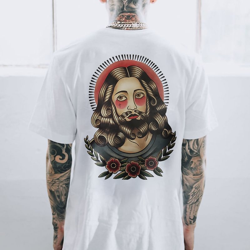 Jesus Floral Printed Regular-fit Basic Men’s T-shirt - Krazyskull
