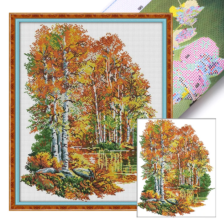 Joy Sunday-Autumn Birch Forest (41*50cm) 14CT Stamped Cross Stitch gbfke
