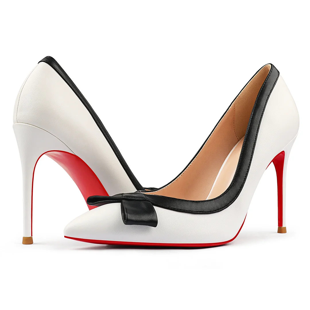 100mm Women's Party Wedding Heels Bowknot Pumps Red Bottom Shoes-MERUMOTE