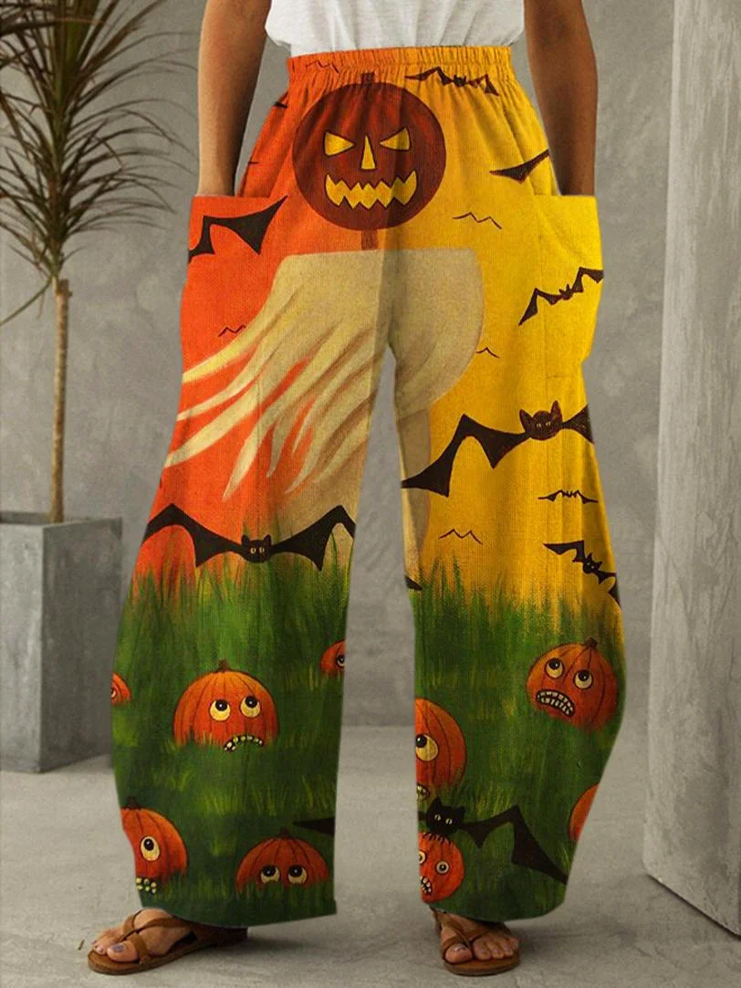 Halloween Pumpkin Print Casual Pants