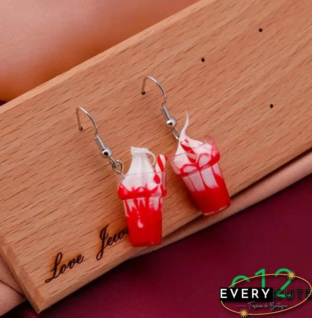 Fun Ice Cream Fruit Cup Earrings Bubble Tea Earrings