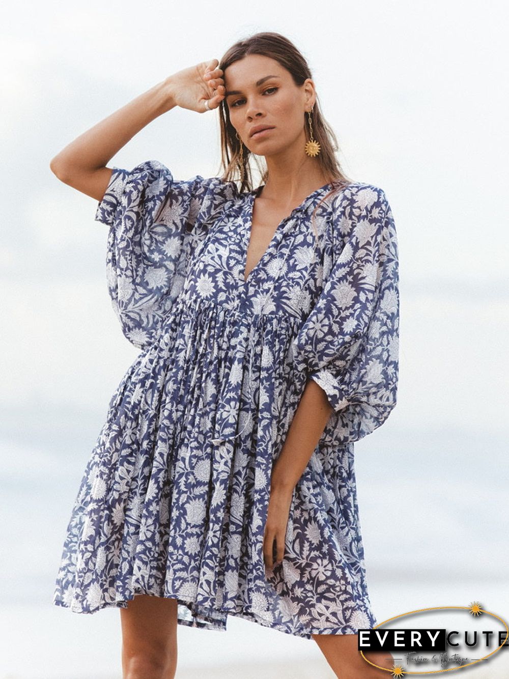 Yellow Starlight Bell Sleeve Shift Print Dress