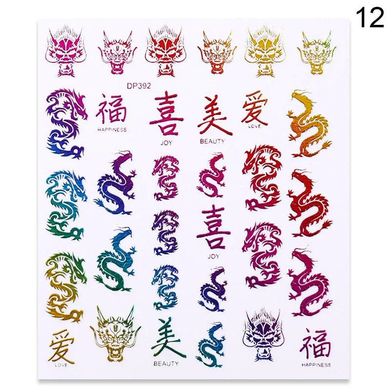 1 Sheet 3D Nail Sticker Gold Colorful Snake Rose Pattern Transfer Decals Sliders For Nails DIY Nail Art Decoration Manicures