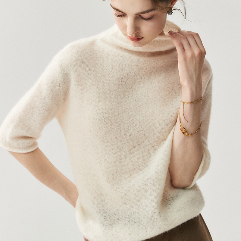 Women's Short Sleeve Cashmere Turtleneck Sweater REAL SILK LIFE