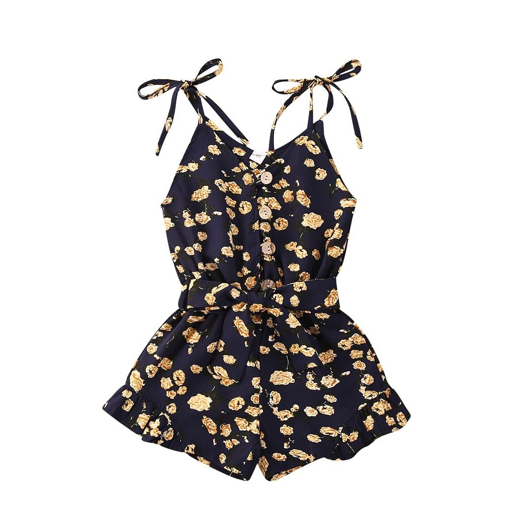 2020 Baby Summer Clothing Kids Jumpsuit Girls Floral Print V-Neck Sleeveless Jumpsuit Bodysuit
