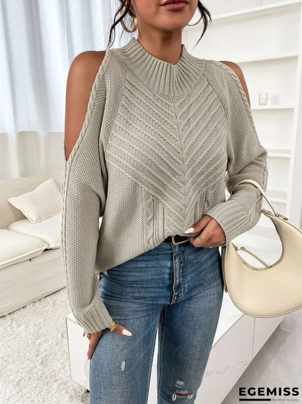 Loose Off-the-shoulder Solid Color Casual Sweater | EGEMISS