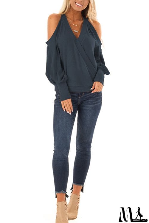 MidiSono - Casual Off-Shoulder Lantern Sleeve Top