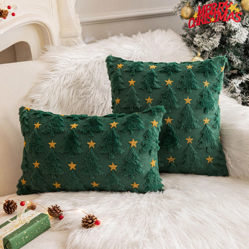 Christmas Pillow Case Plush Snowflake Christmas Tree Embroidered Hair Living Room Sofa Cushion Holiday Party Decorative Pillow Case