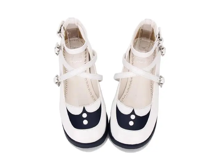 VCshoesWoman Mori Girl Lolita Cosplay Shoes Lady Low Heels Pumps Wedges Women Student Princess Dress Navy Shoes 3cm 47