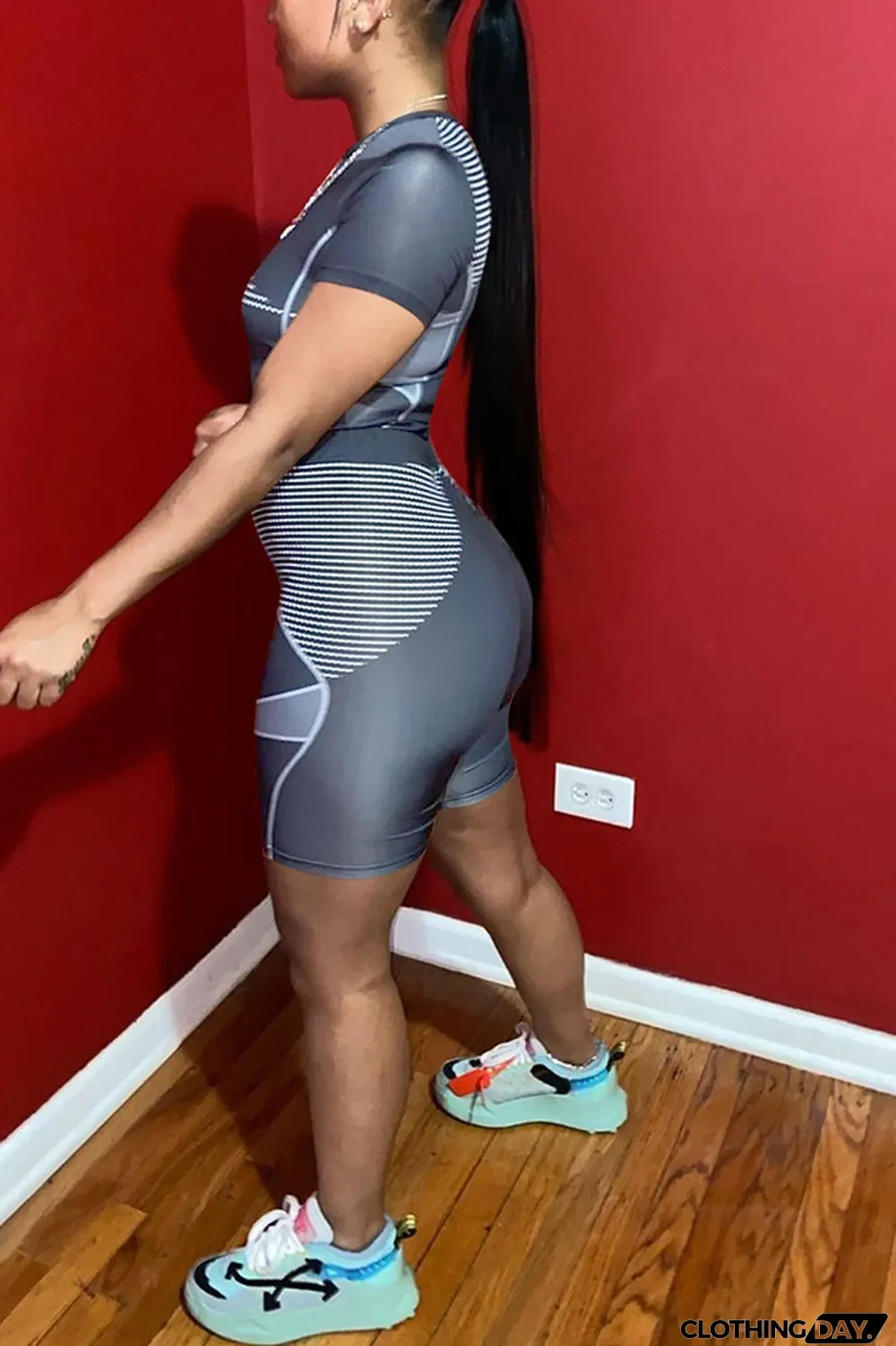 Pink knit Sexy Patchwork Print Straight Short Sleeve Two Pieces