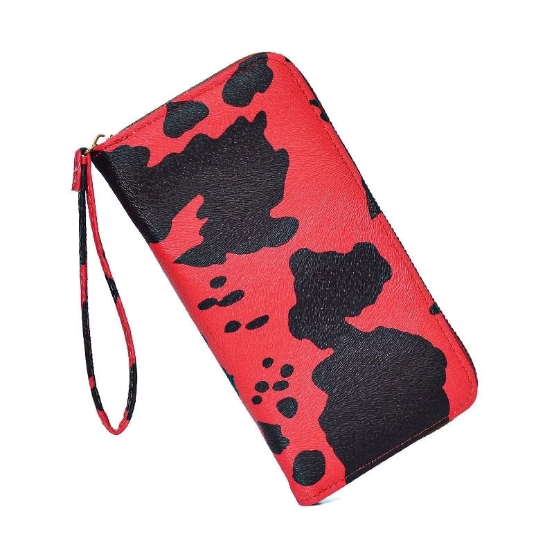 3 Pieces Women’s Cow Pattern Pu Leather Zipper Coin Purses Long Wallet