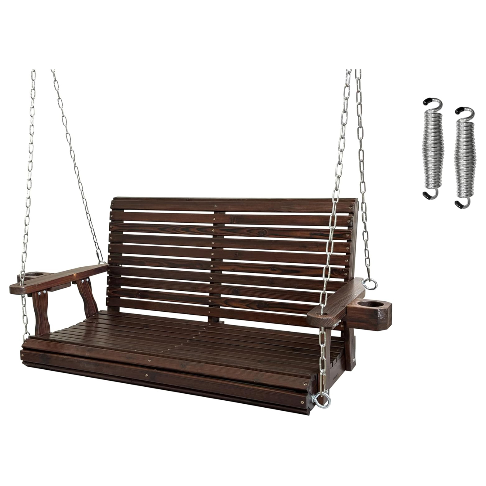 Wooden Deep Brown Porch Swing with Cup Holder - 4FT Extra Large
