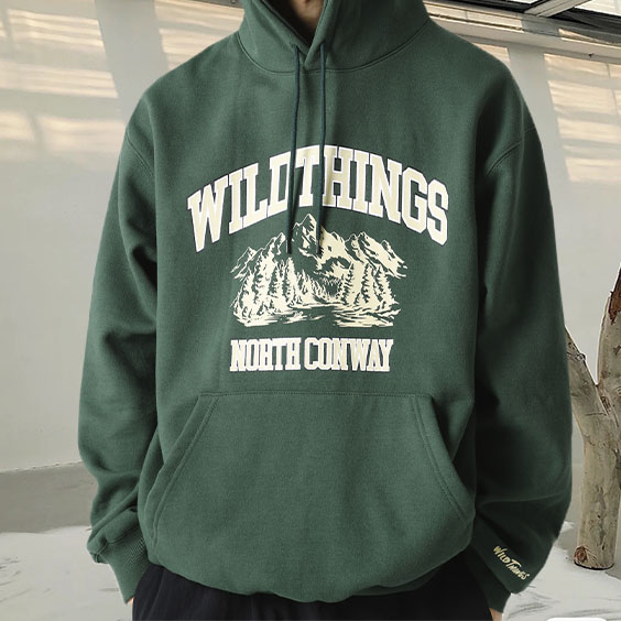 Vintage Mountain Print Hooded Sweatshirt / [blueesa] /