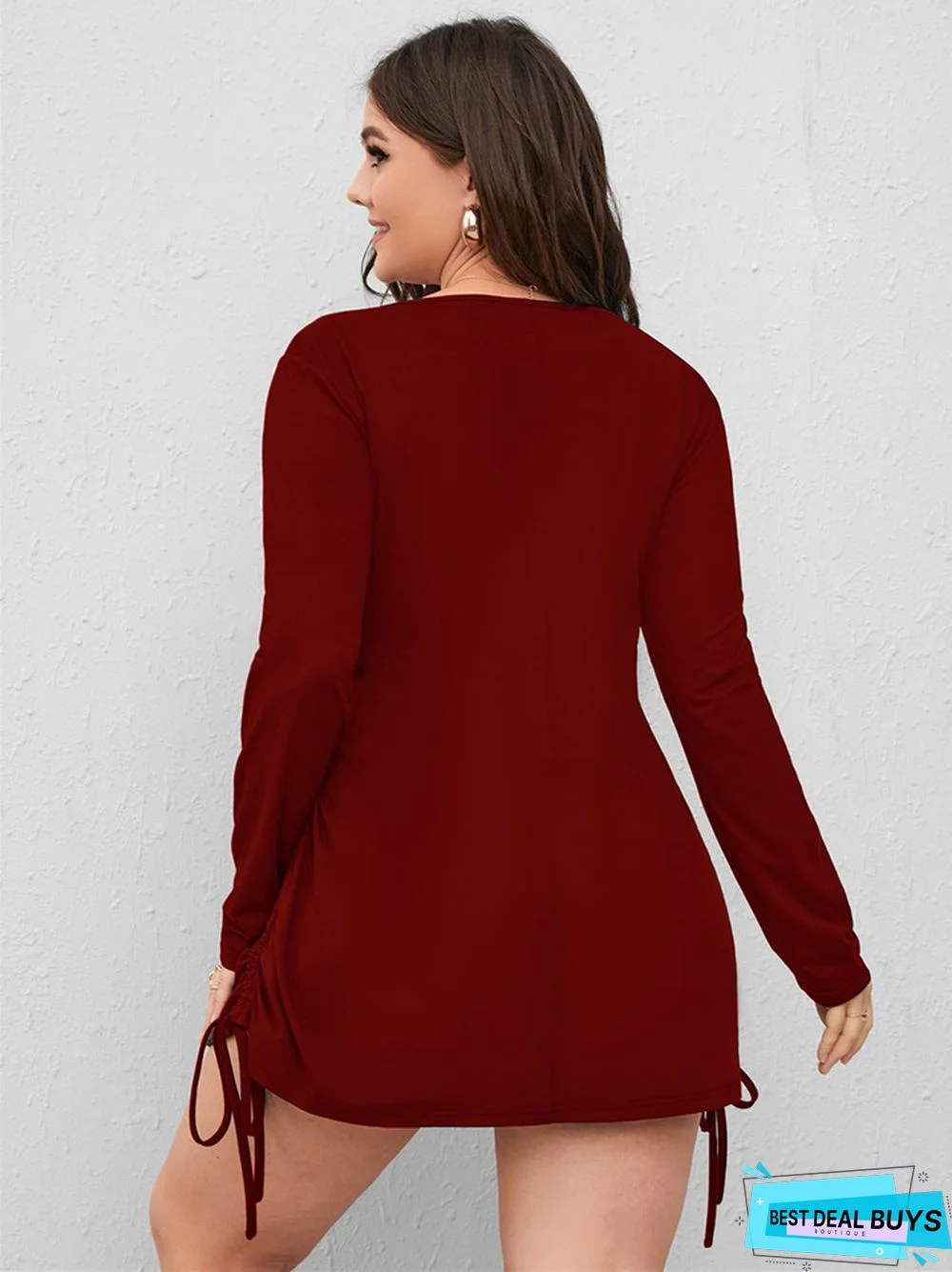 Large Dress Side Drawstring Long Sleeve V-Neck Skirt