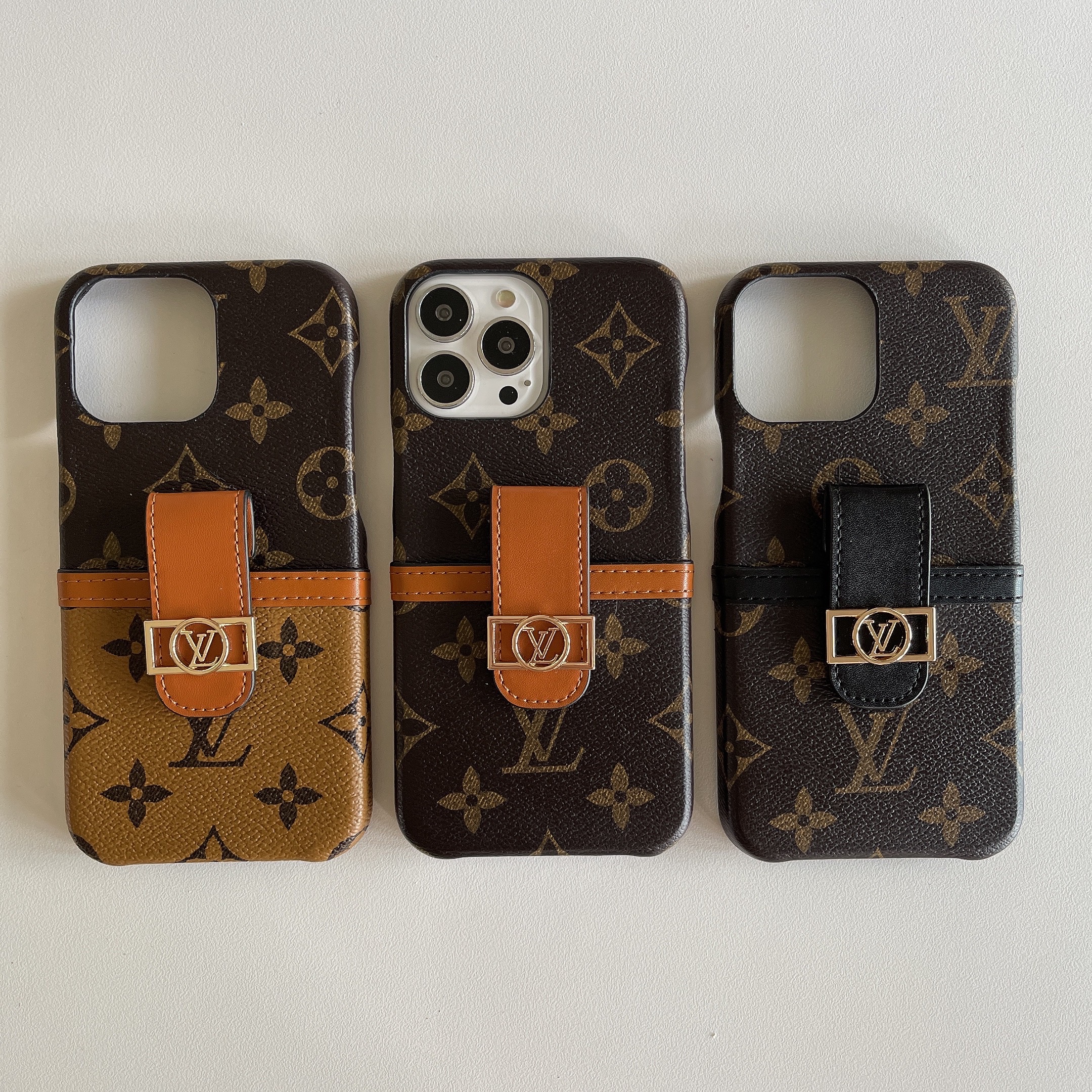 LV Canvas Leather Monogram Security Button Card Apple iPhone Case