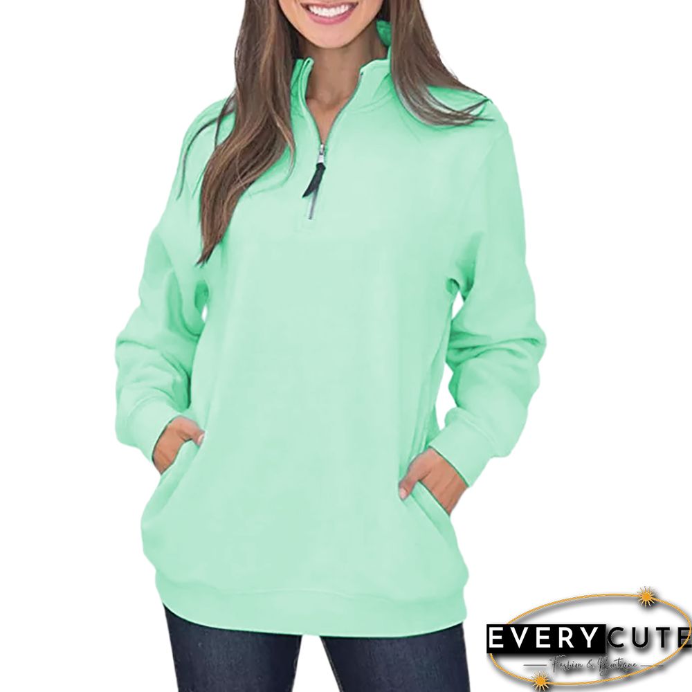 Green Oversized 1/4 Zip Fleece Pullover Sweatshirts